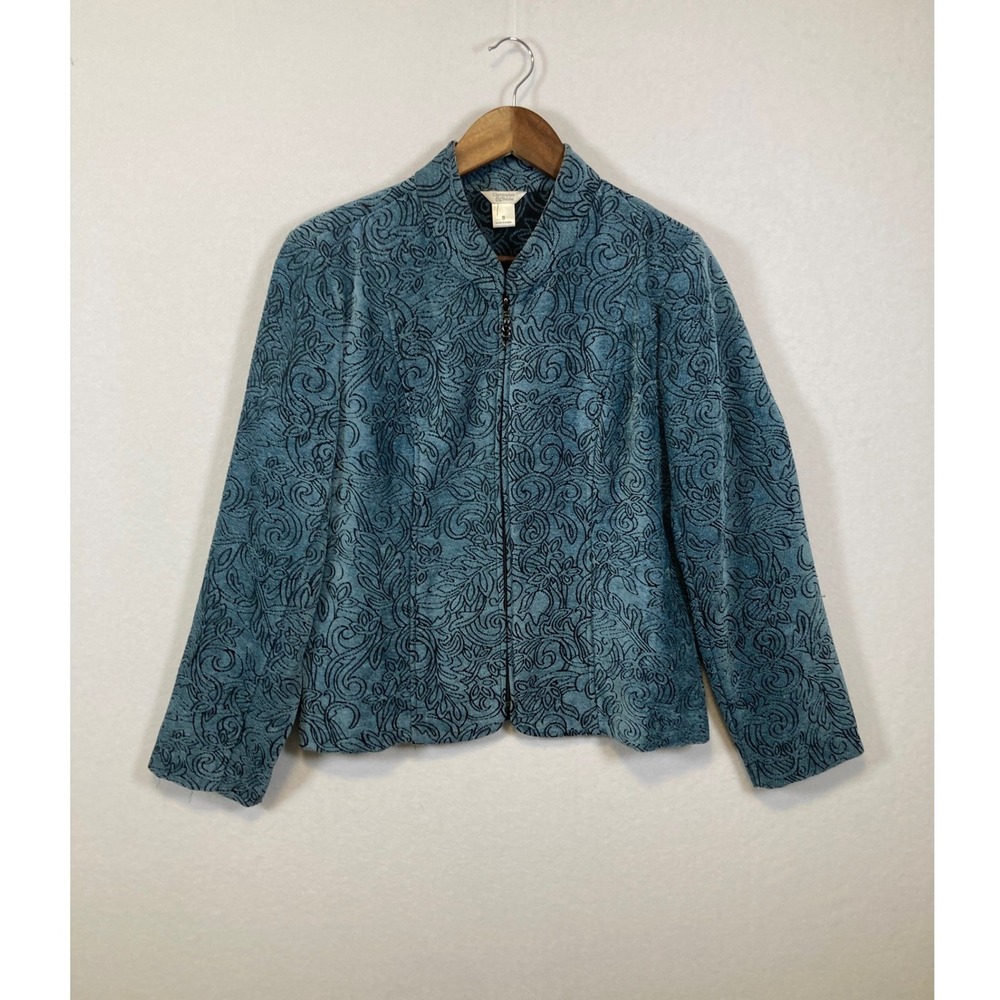 Christopher & Banks Teal Paisley Print Zip Front Jacket Women's Size Small